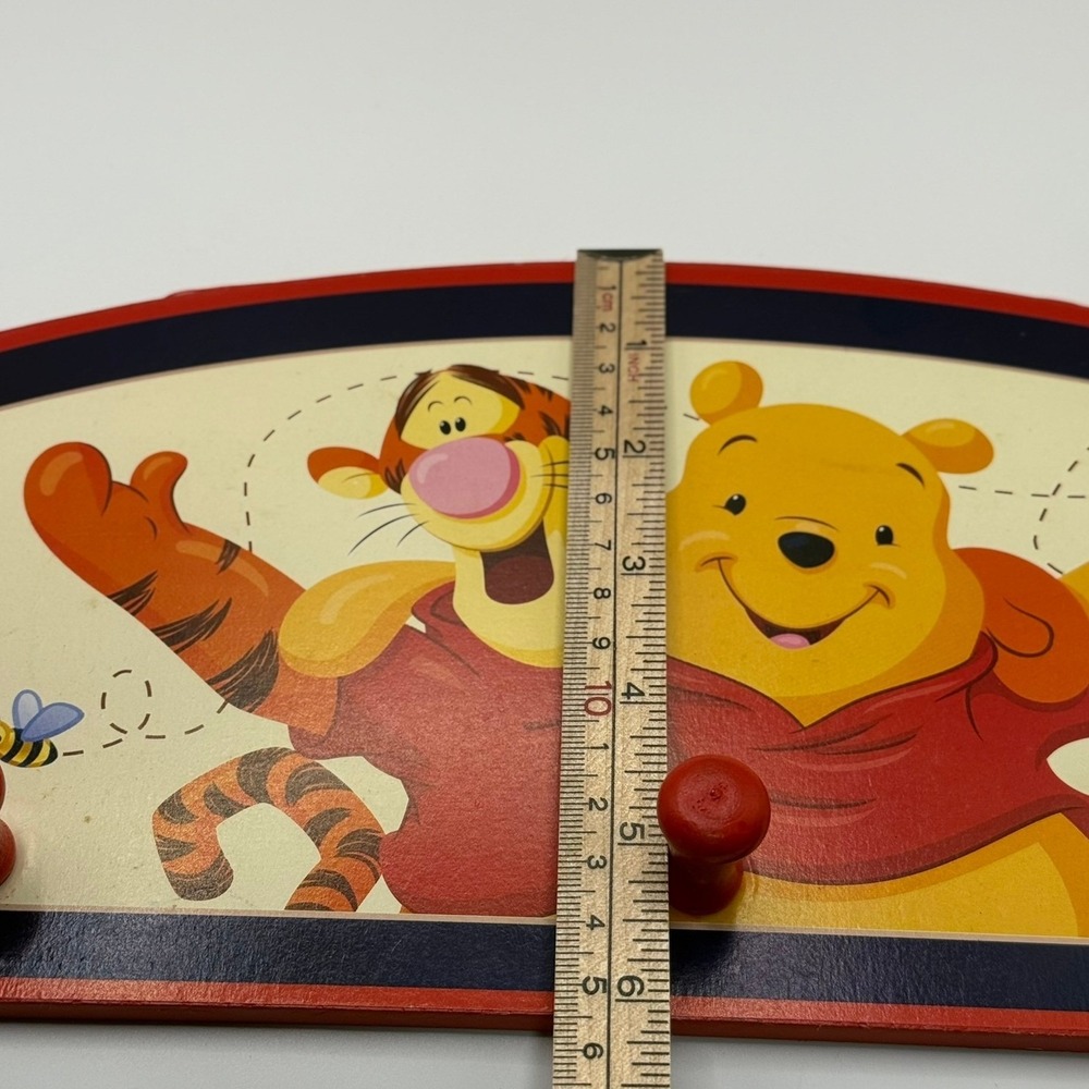 VTG Disney Winnie the Pooh Tigger Wooden Wall Coat Rack 3 Peg Nursery Decor Red - Picture 6 of 6